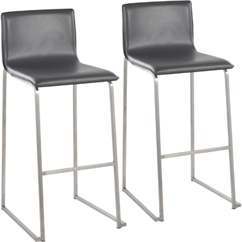 Mara 30" Bar Stool in Grey Leatherette & Stainless Steel (Set of 2)